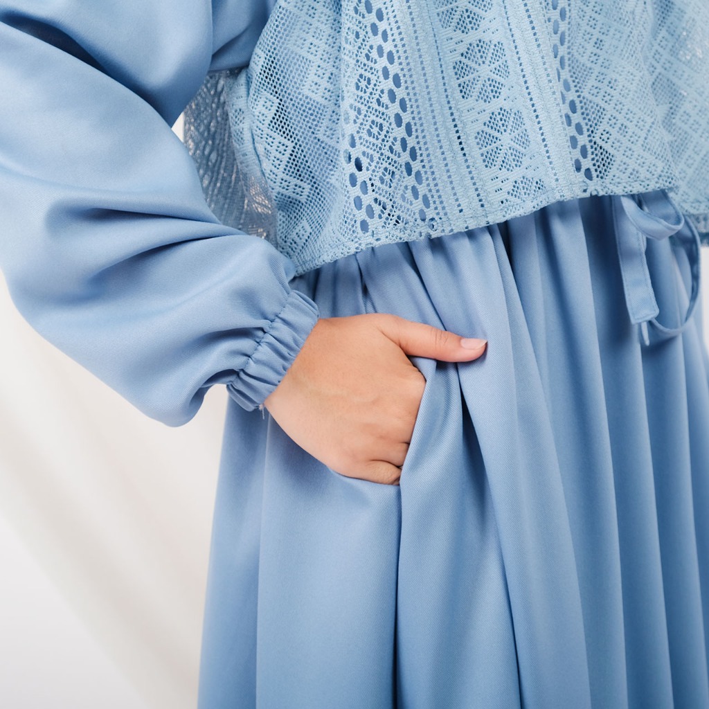 Meysha Dress Gamis Elegan Kondangan Muslim Mewah Shakila Kombinasi Brokat Cantik Wanita Nyaman S fit L
